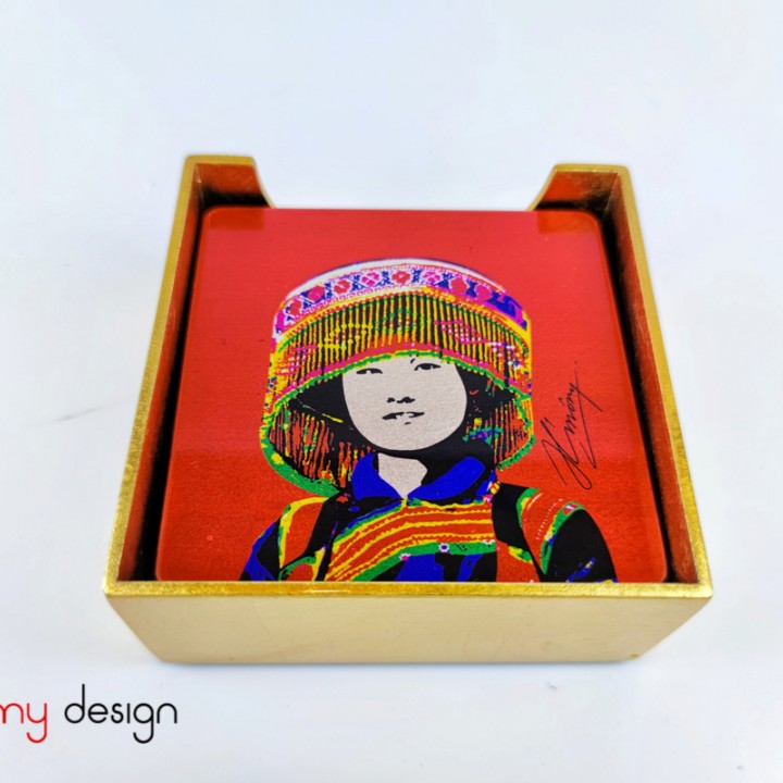 Set of 6 ethnic girl coasters with box